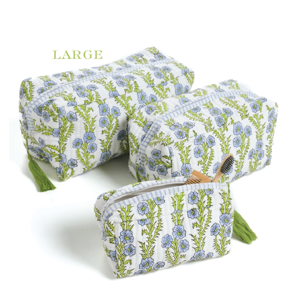 Blue Blockprint Makeup LARGE Bag