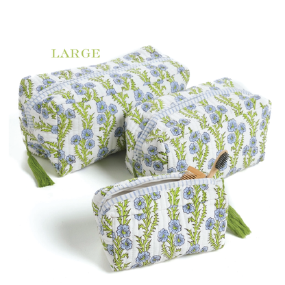 Blue Blockprint Makeup LARGE Bag