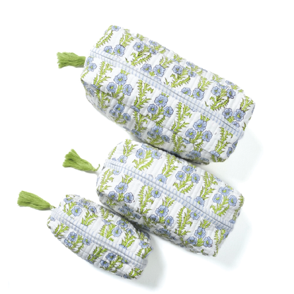 Blue Blockprint Makeup LARGE Bag