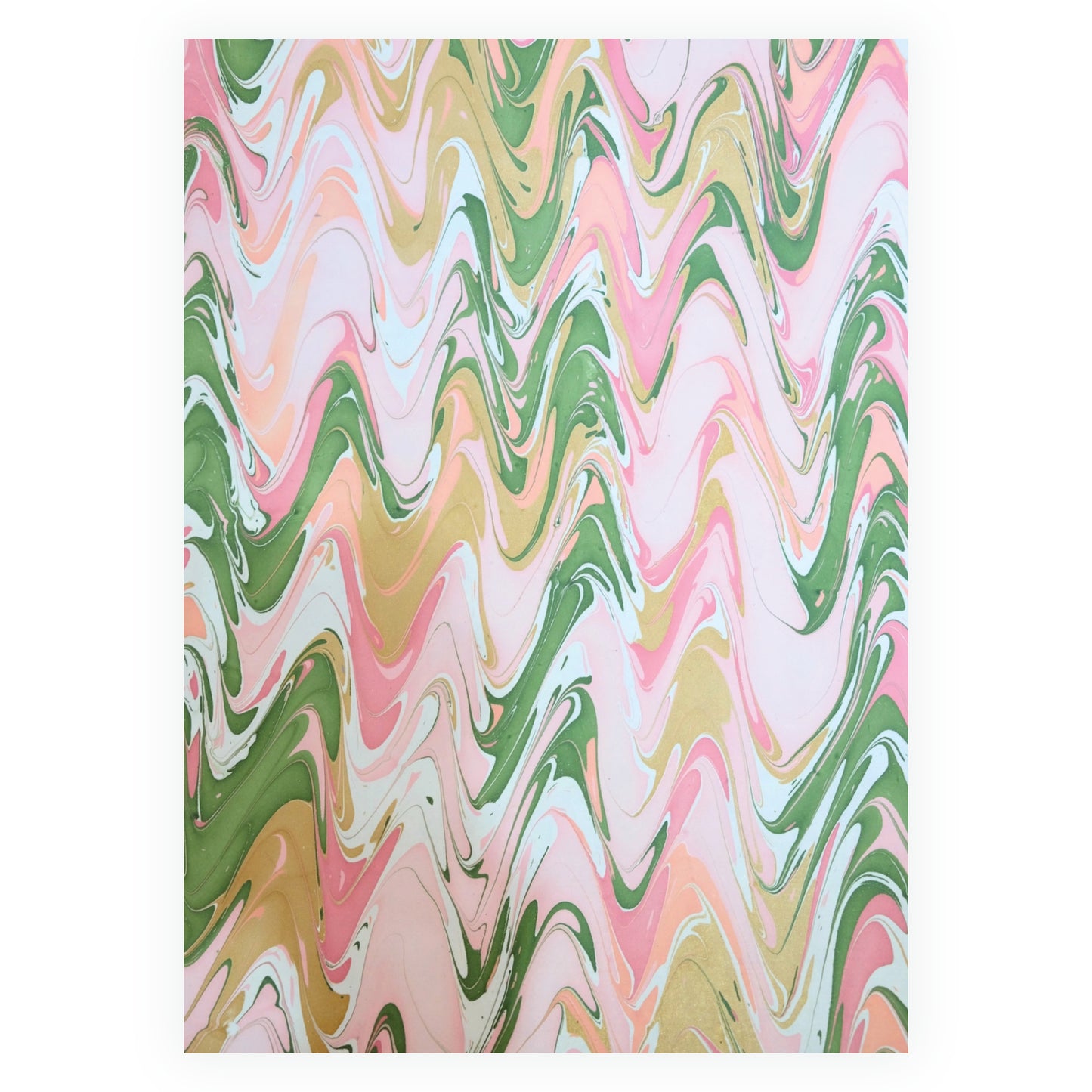 Hand Marbled Pink & Green Gift Wrapping Paper