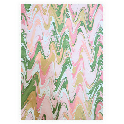 Hand Marbled Pink & Green Gift Wrapping Paper
