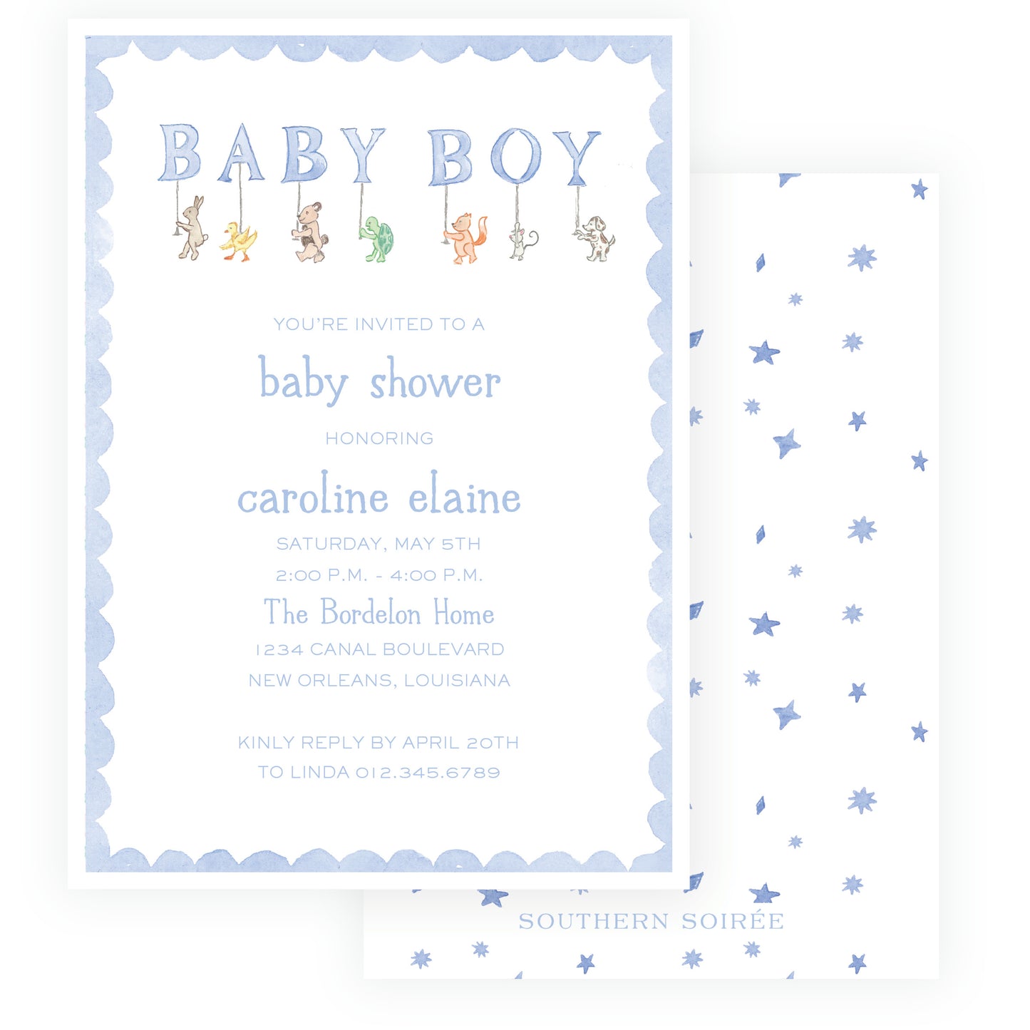 Baby Bleu Heirloom Parade Scallop Frame Invitation