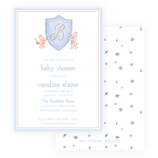 Baby Bleu Heirloom Storybook Crest Invitation