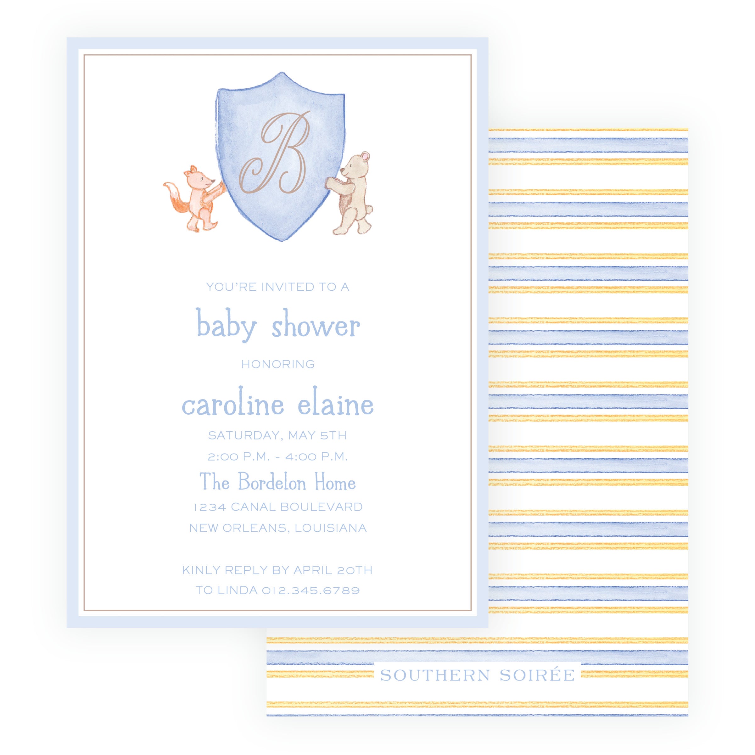 Baby Bleu Heirloom Storybook Crest Baby Shower Invitation