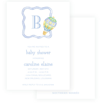 Up Up & Away Baby Bleu Heirloom Crest Invitation