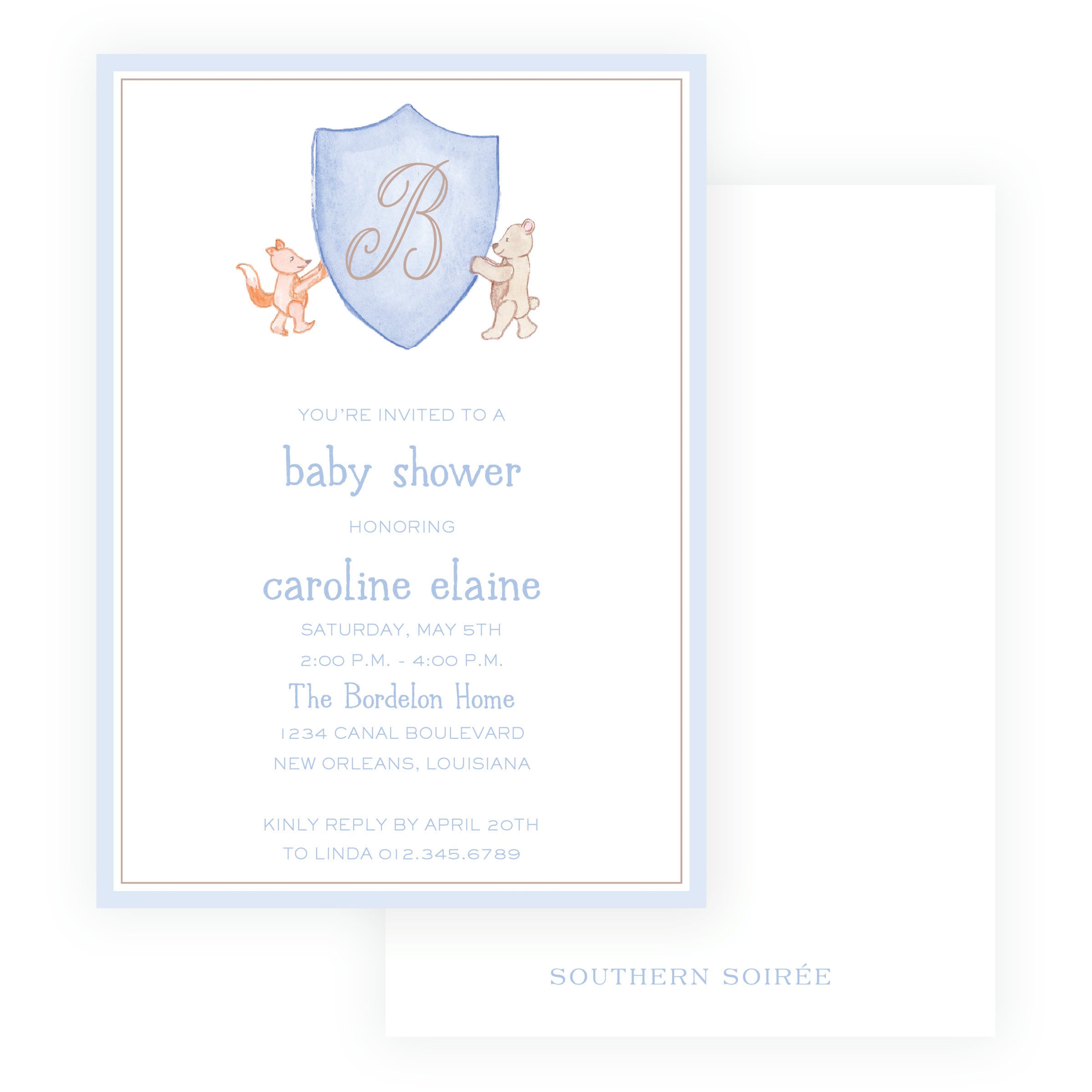 Baby Bleu Heirloom Storybook Crest Baby Shower Invitation