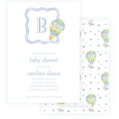 Up Up & Away Baby Bleu Heirloom Crest Invitation
