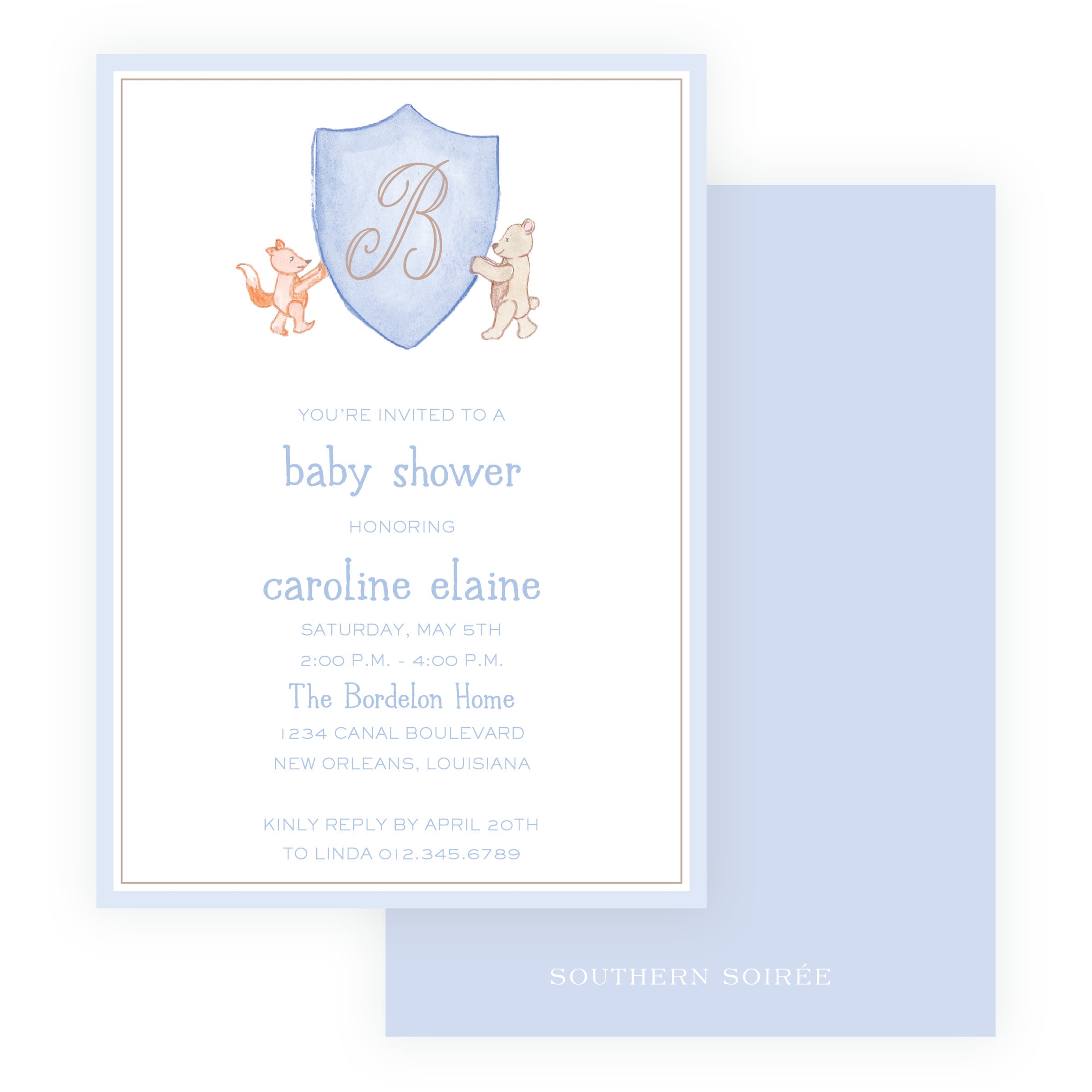 Baby Bleu Heirloom Storybook Crest Baby Shower Invitation