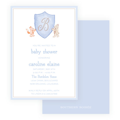 Baby Bleu Heirloom Storybook Crest Invitation