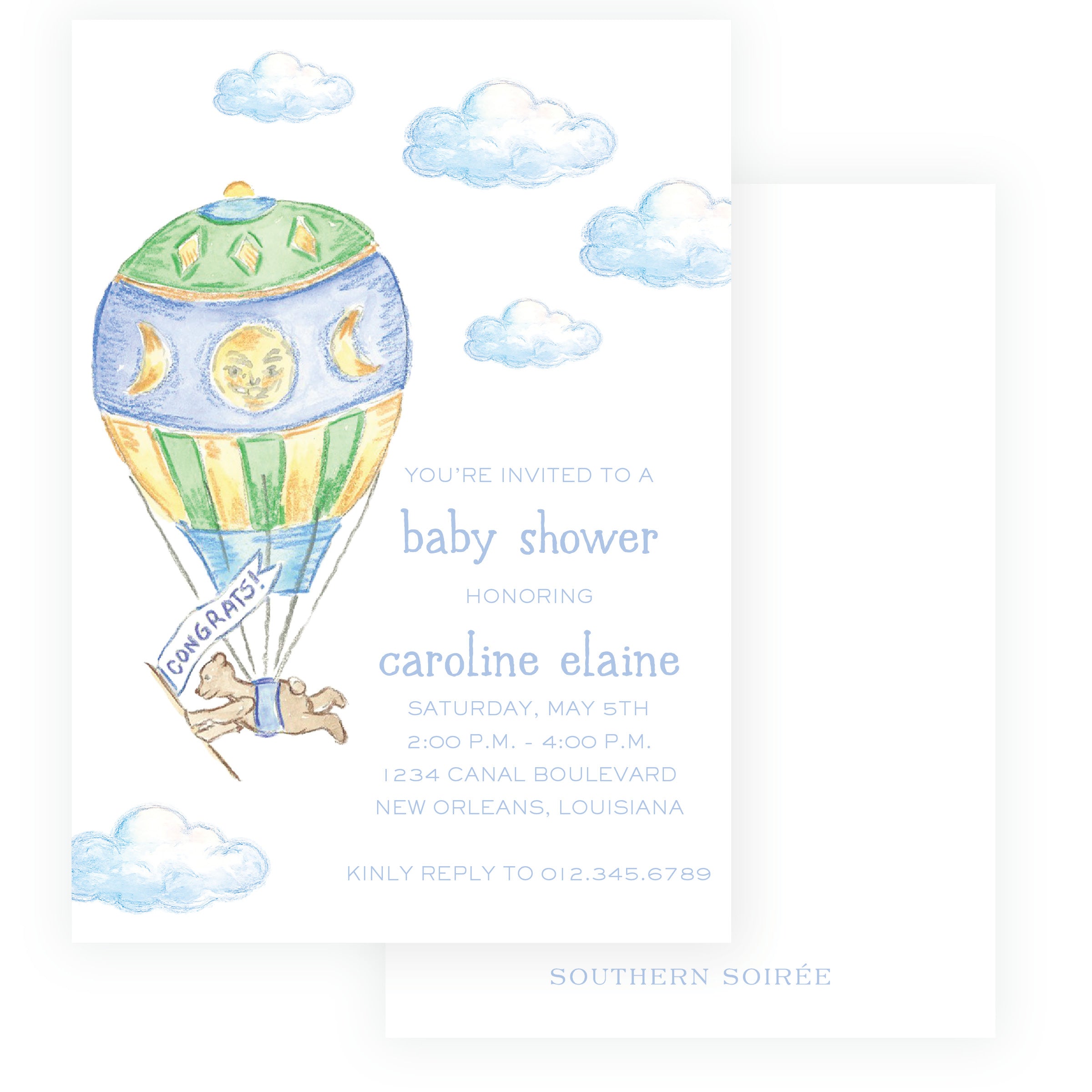 Up Up & Away Baby Bleu Heirloom Invitation