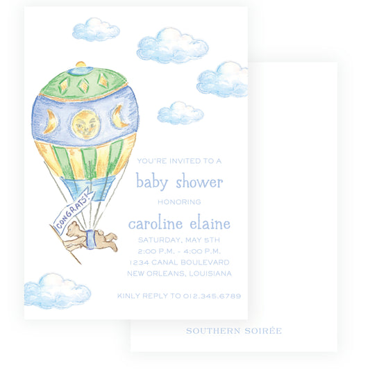 Up Up & Away Baby Bleu Heirloom Invitation
