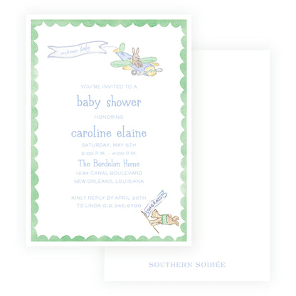 Little Explorer Baby Bleu Heirloom Scallop Frame Invitation
