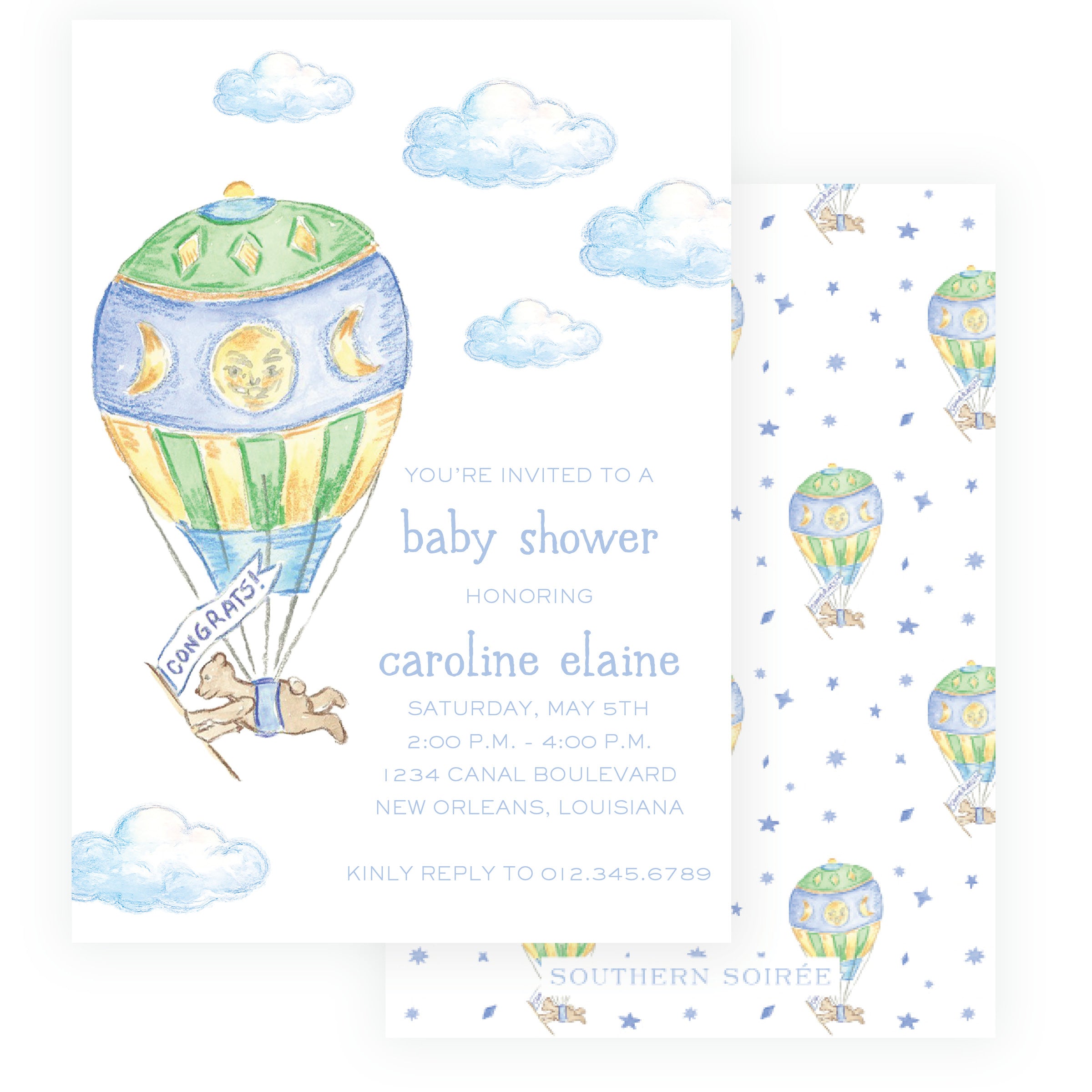 Up Up & Away Baby Bleu Heirloom Invitation