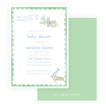 Little Explorer Baby Bleu Heirloom Scallop Frame Invitation