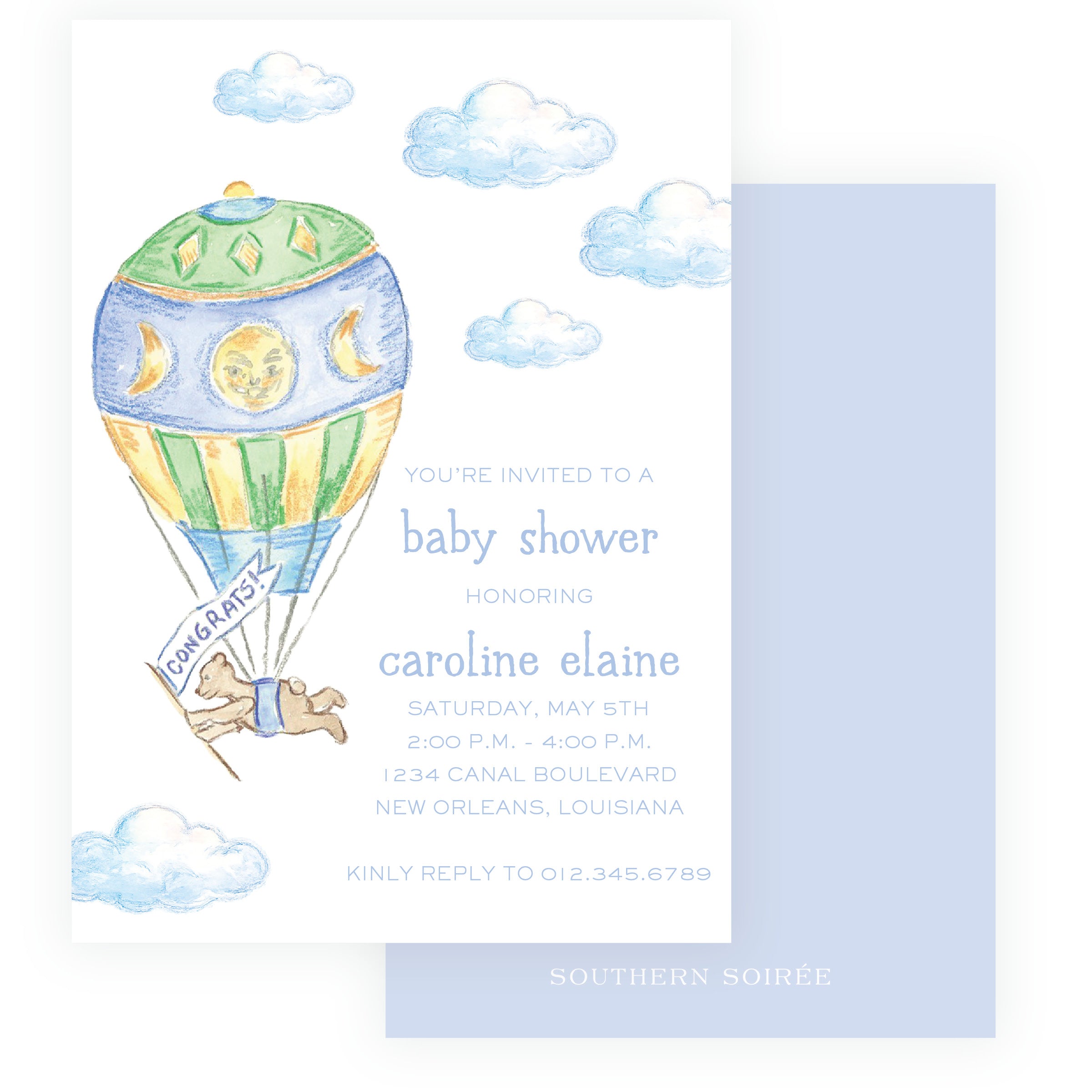 Up Up & Away Baby Bleu Heirloom Invitation
