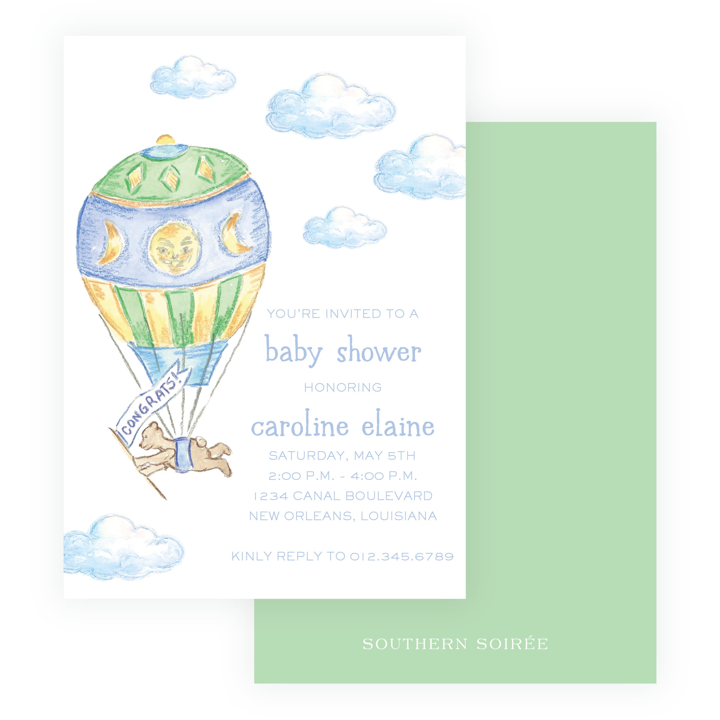 Up Up & Away Baby Bleu Heirloom Invitation