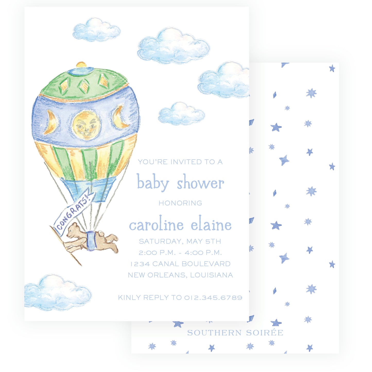 Up Up & Away Baby Bleu Heirloom Invitation