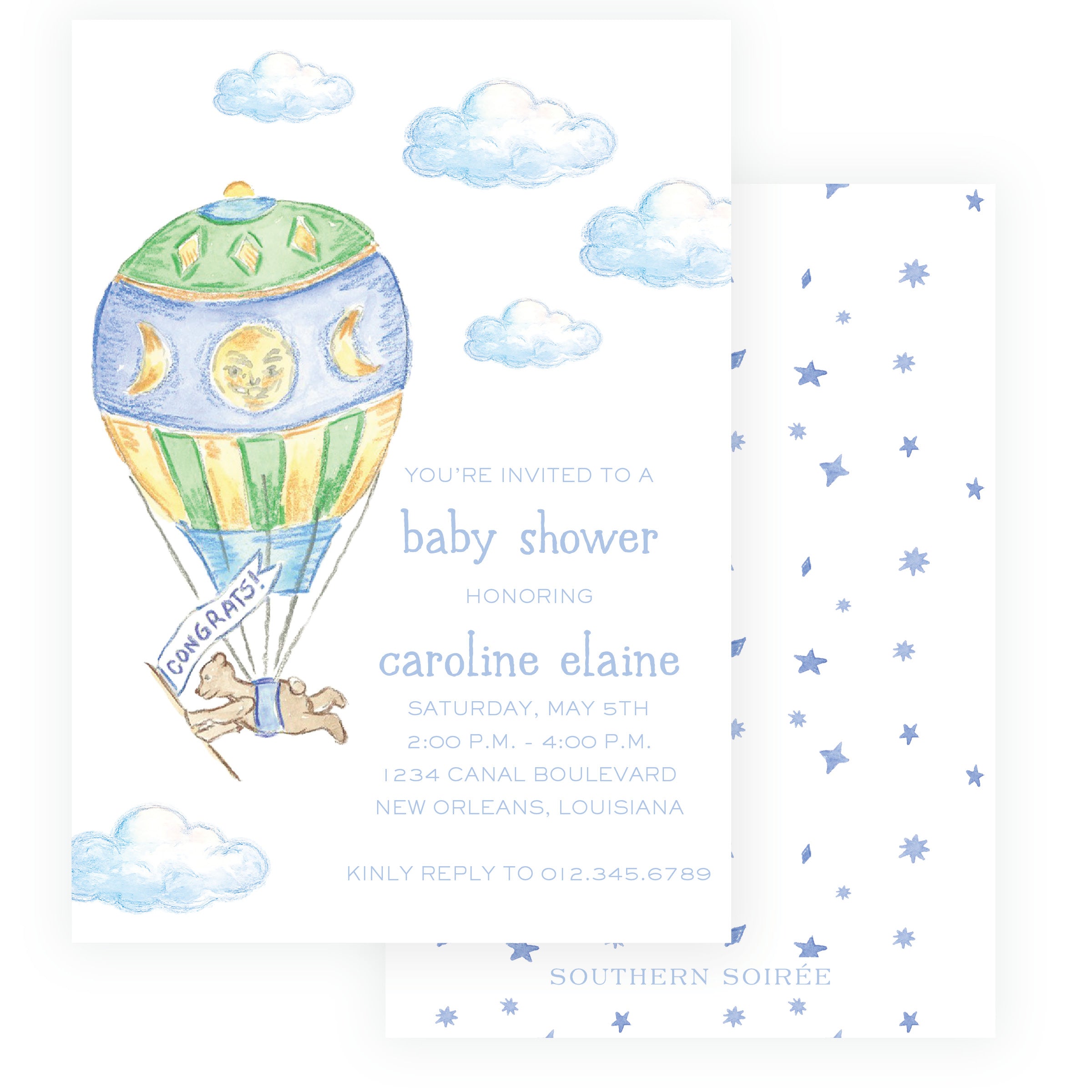 Up Up & Away Baby Bleu Heirloom Invitation