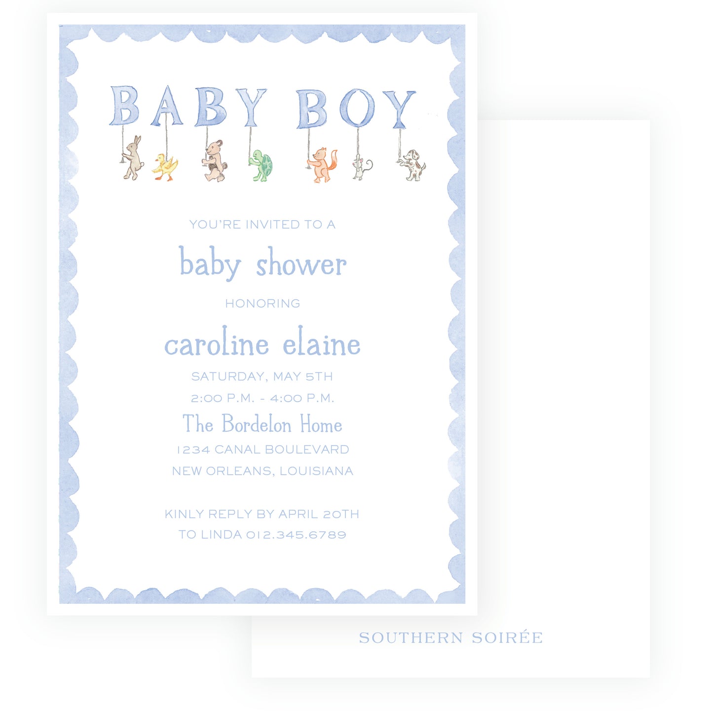 Baby Bleu Heirloom Parade Scallop Frame Invitation