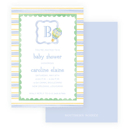 Up Up & Away Baby Bleu Heirloom Stripes Invitation