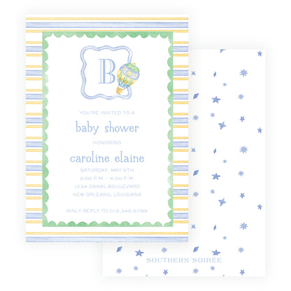 Up Up & Away Baby Bleu Heirloom Stripes Invitation