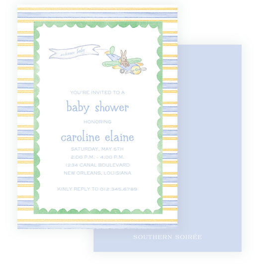 Little Explorer Baby Bleu Heirloom Stripes Invitation