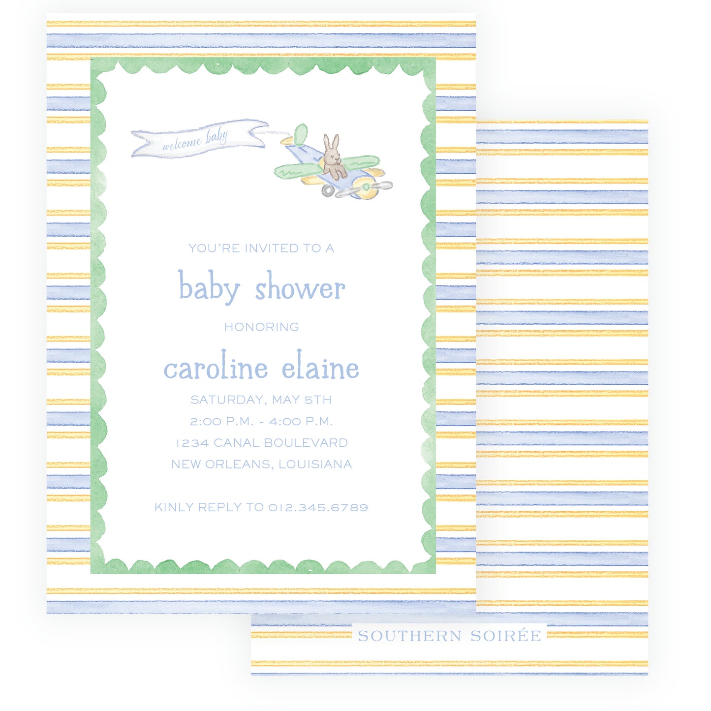 Little Explorer Baby Bleu Heirloom Stripes Invitation
