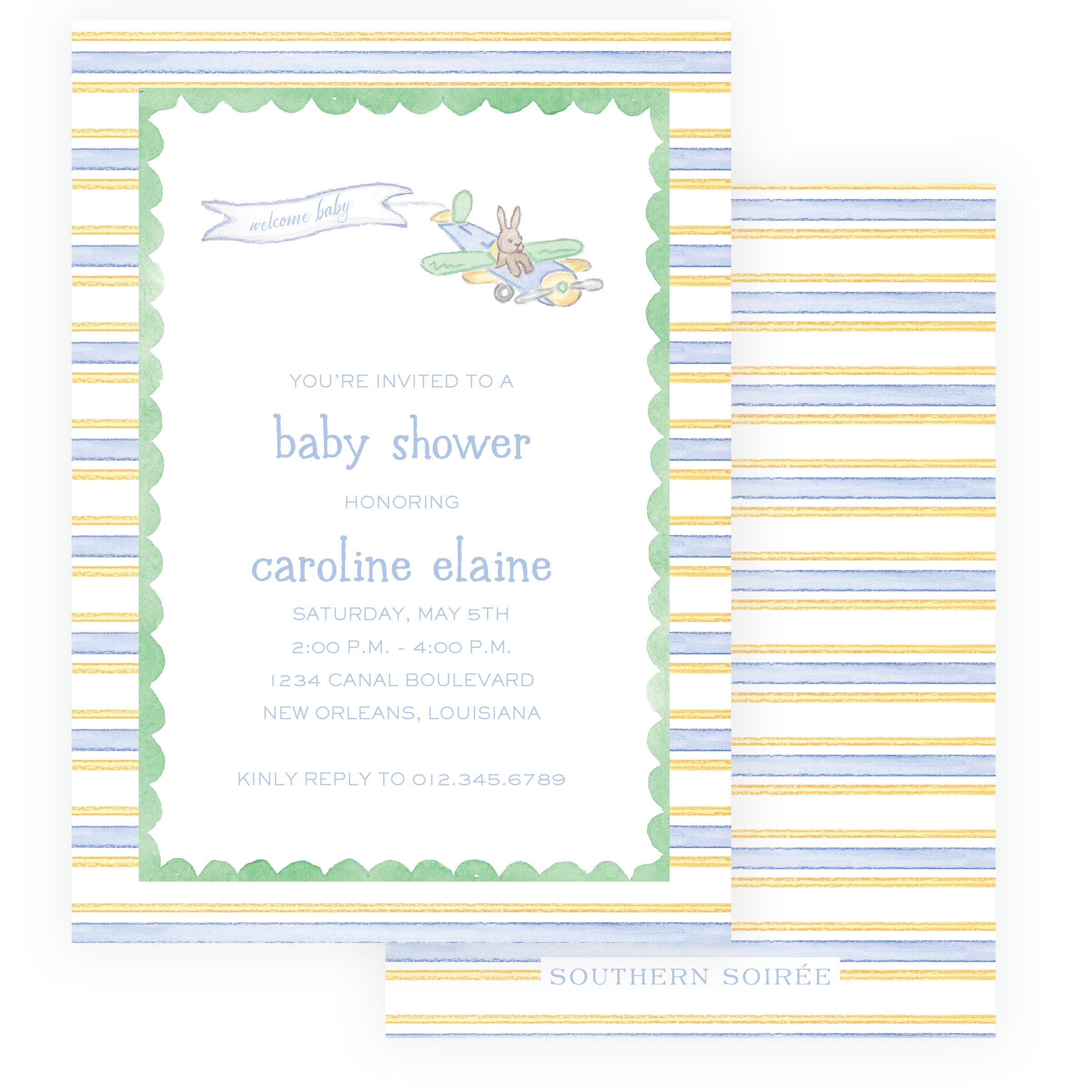 Baby Bleu Heirloom Little Explorer Striped Baby Shower Invitation