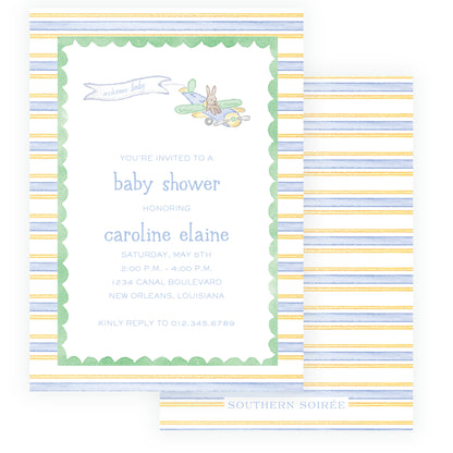 Little Explorer Baby Bleu Heirloom Stripes Invitation