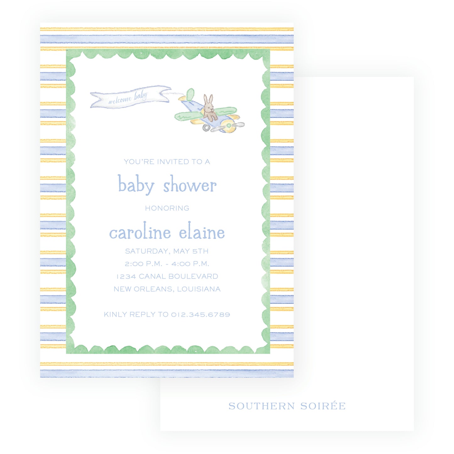 Little Explorer Baby Bleu Heirloom Stripes Invitation