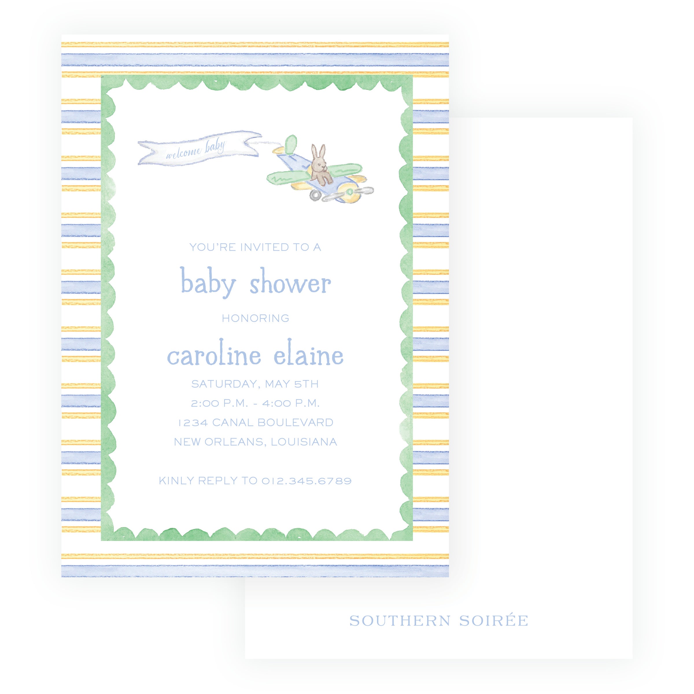 Baby Bleu Heirloom Little Explorer Striped Baby Shower Invitation