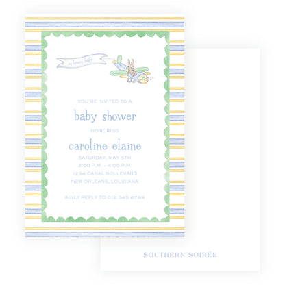 Little Explorer Baby Bleu Heirloom Stripes Invitation