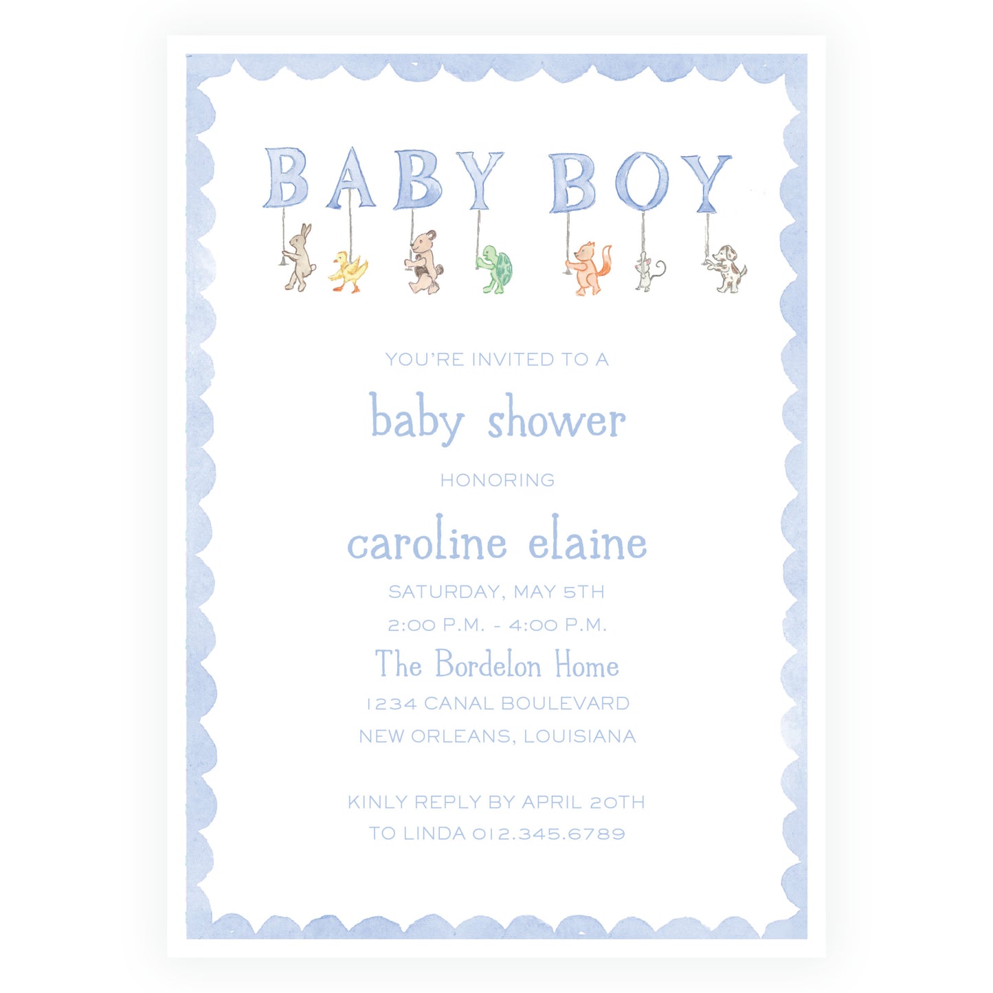 Baby Bleu Heirloom Parade Scallop Frame Invitation