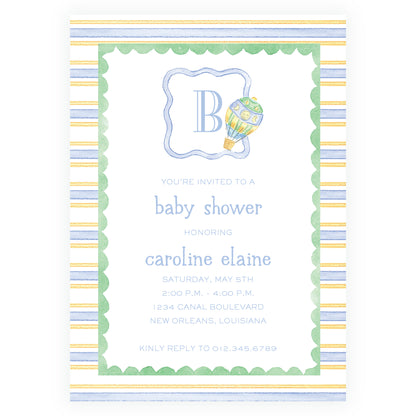 Up Up & Away Baby Bleu Heirloom Stripes Invitation