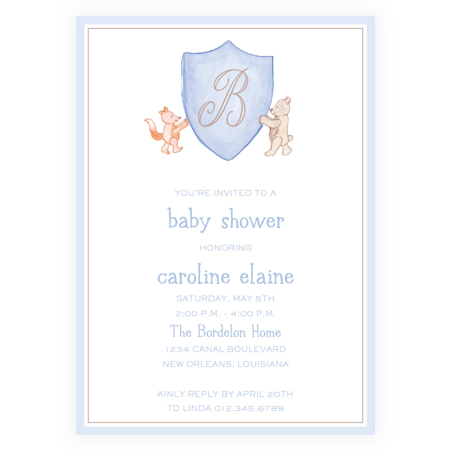 Baby Bleu Heirloom Storybook Crest Invitation