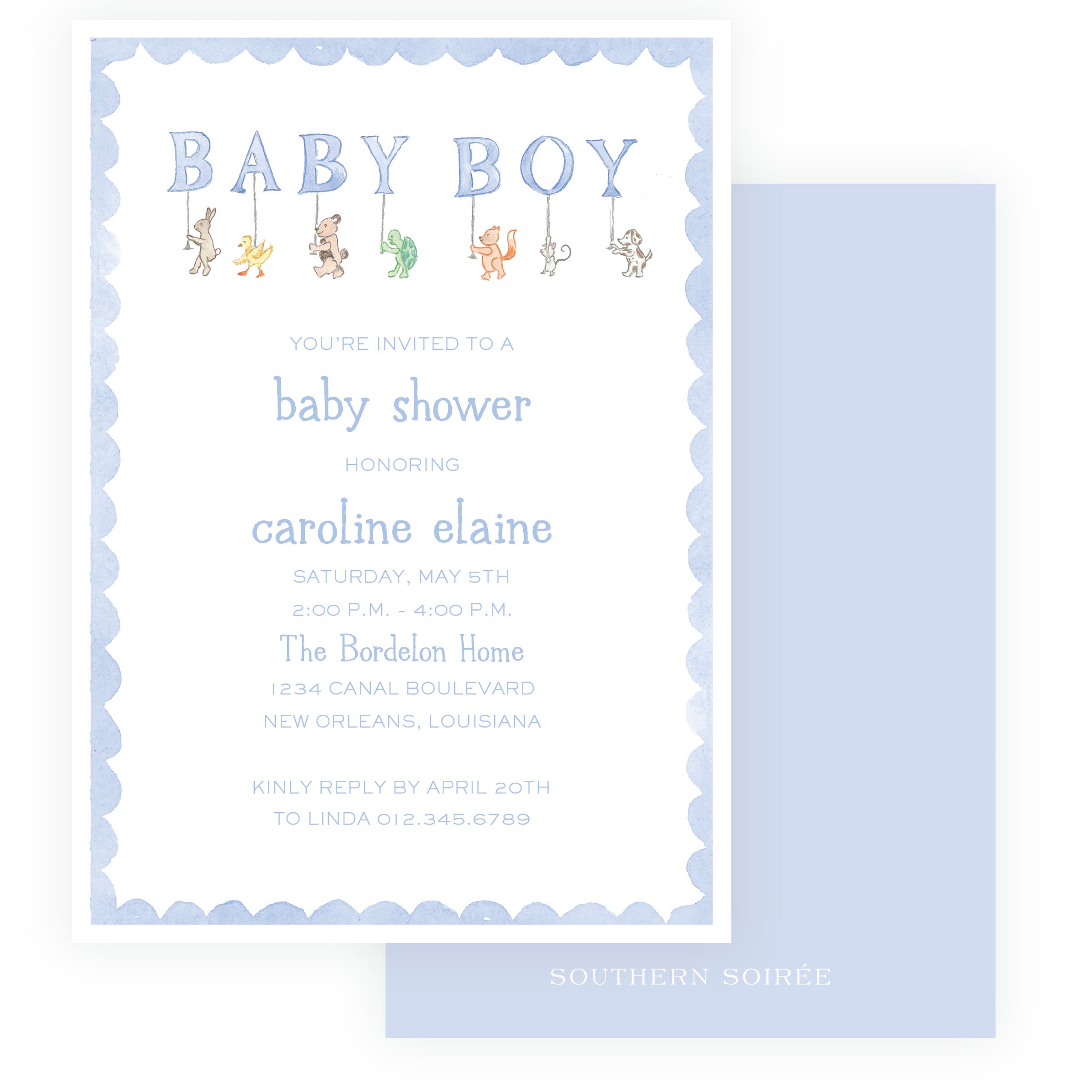 Baby Bleu Heirloom Woodland Animal Parade Baby Shower Invitation