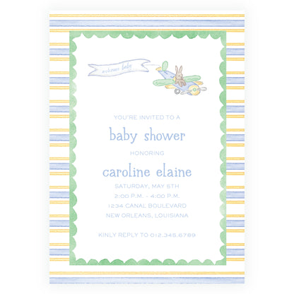 Little Explorer Baby Bleu Heirloom Stripes Invitation