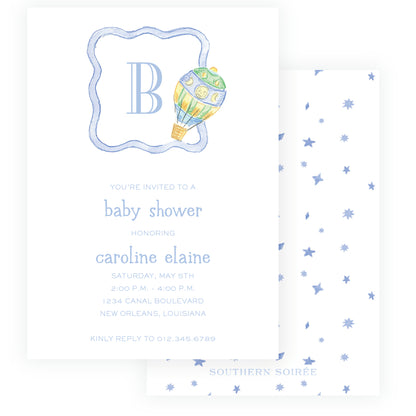 Up Up & Away Baby Bleu Heirloom Crest Invitation