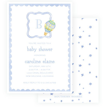 Up Up & Away Baby Bleu Heirloom Scallop Frame Invitation