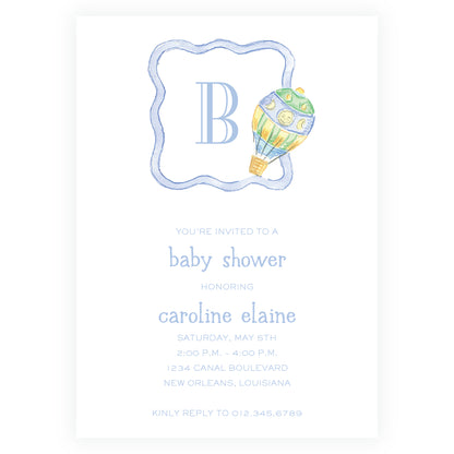 Up Up & Away Baby Bleu Heirloom Crest Invitation