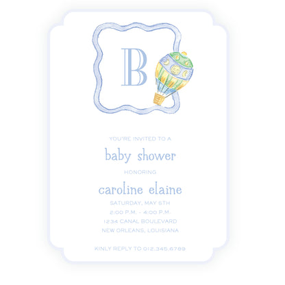 Up Up & Away Baby Bleu Heirloom Crest Invitation