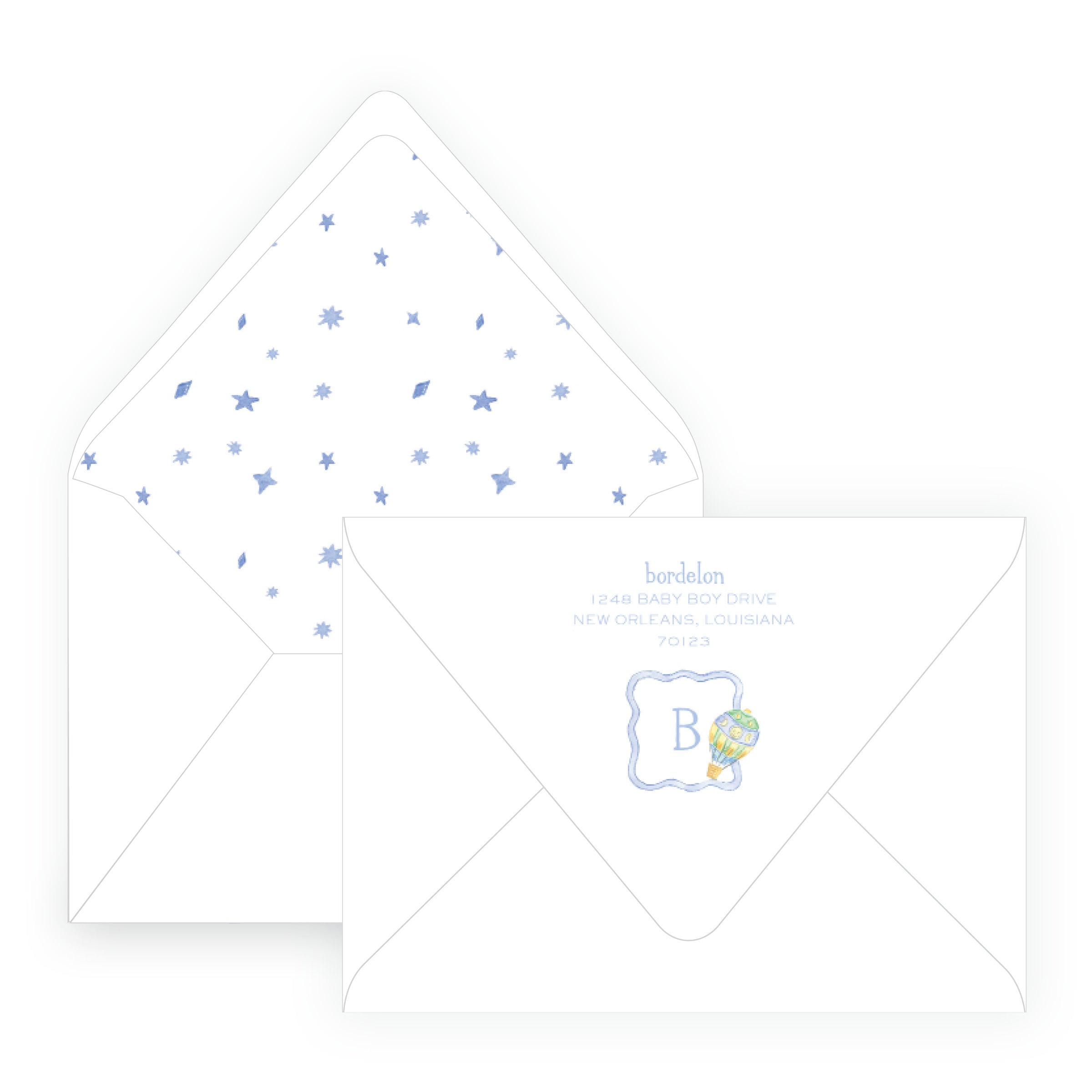 Baby Bleu Heirloom Hot Air Balloon Crest Baby Shower Invitation