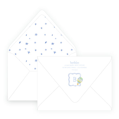 Up Up & Away Baby Bleu Heirloom Crest Invitation