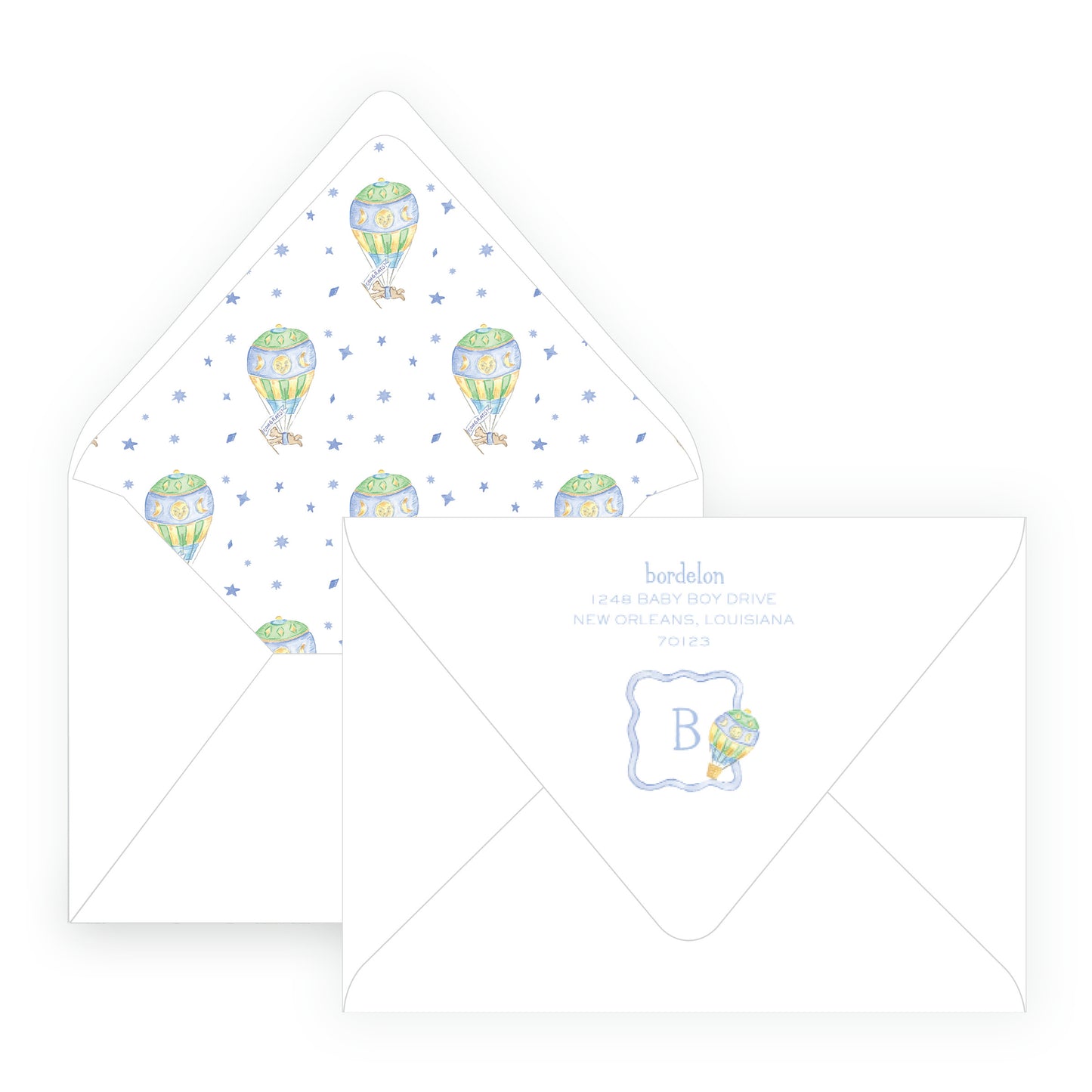 Up Up & Away Baby Bleu Heirloom Crest Invitation