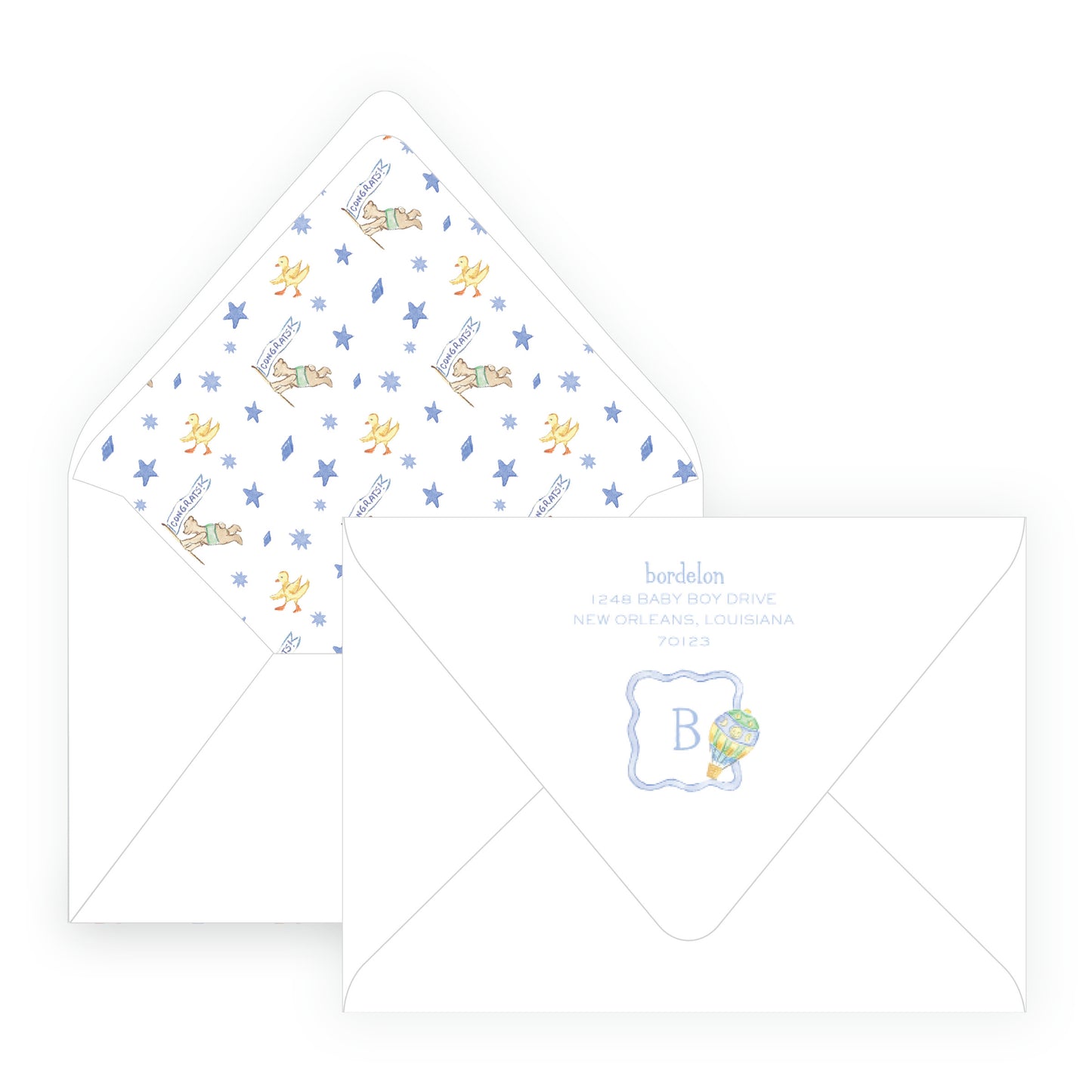 Up Up & Away Baby Bleu Heirloom Crest Invitation