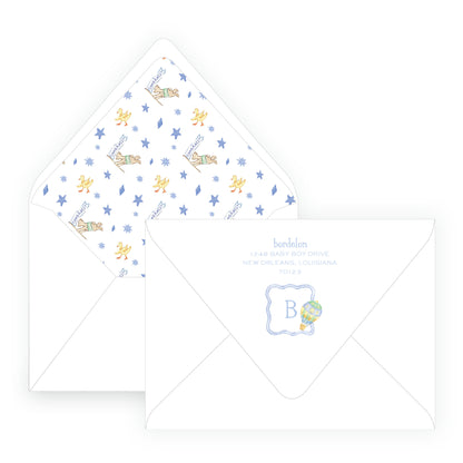 Up Up & Away Baby Bleu Heirloom Crest Invitation