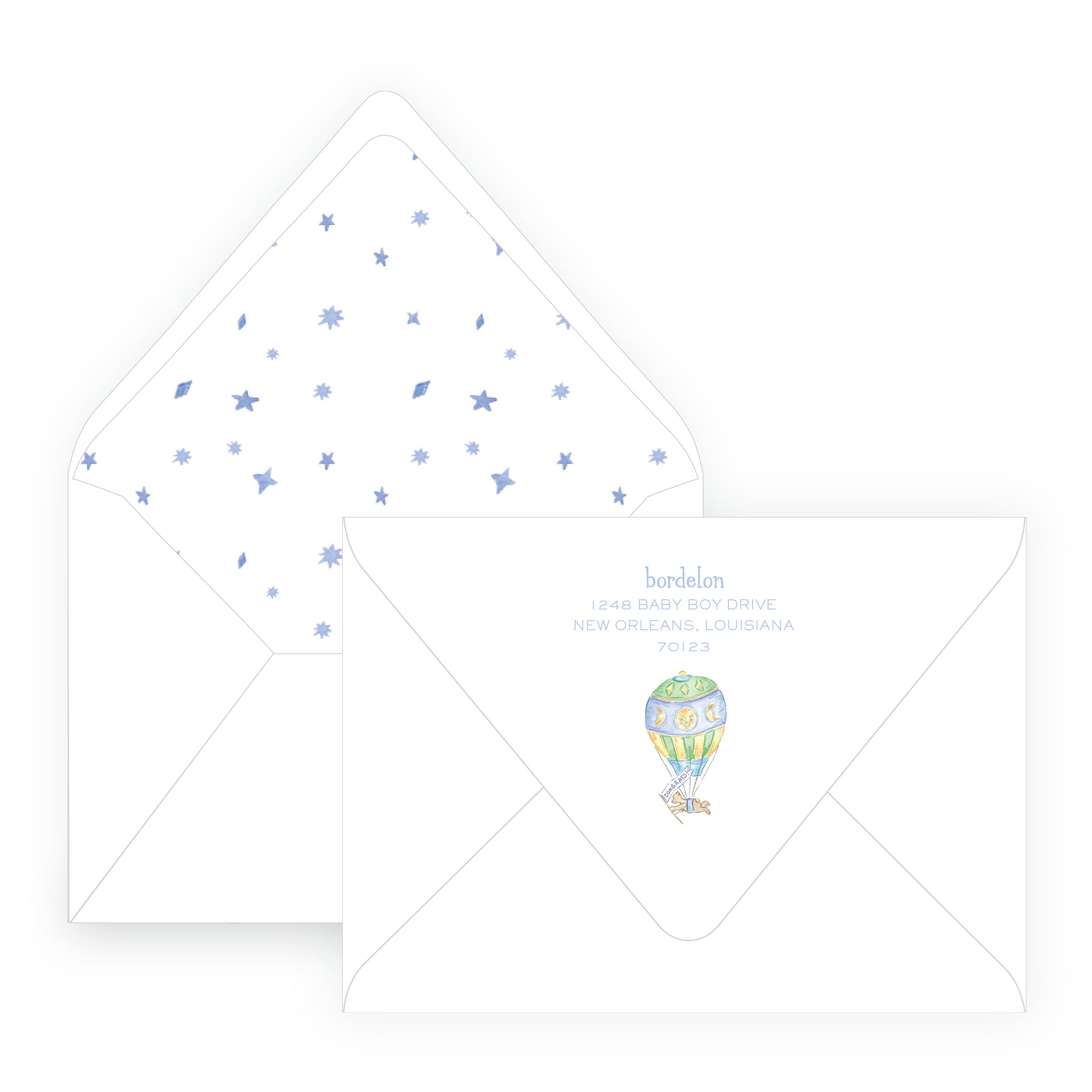 Baby Bleu Heirloom Hot Air Balloon Crest Baby Shower Invitation