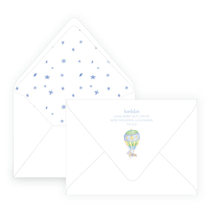 Up Up & Away Baby Bleu Heirloom Crest Invitation