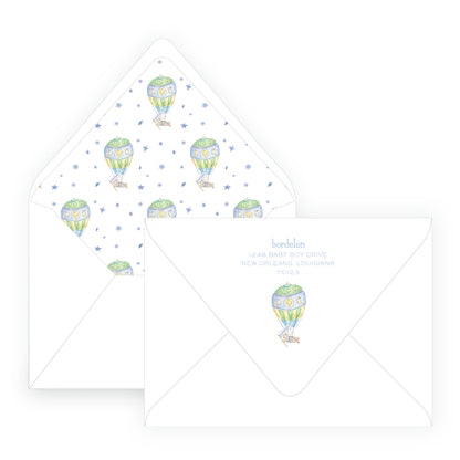 Up Up & Away Baby Bleu Heirloom Crest Invitation