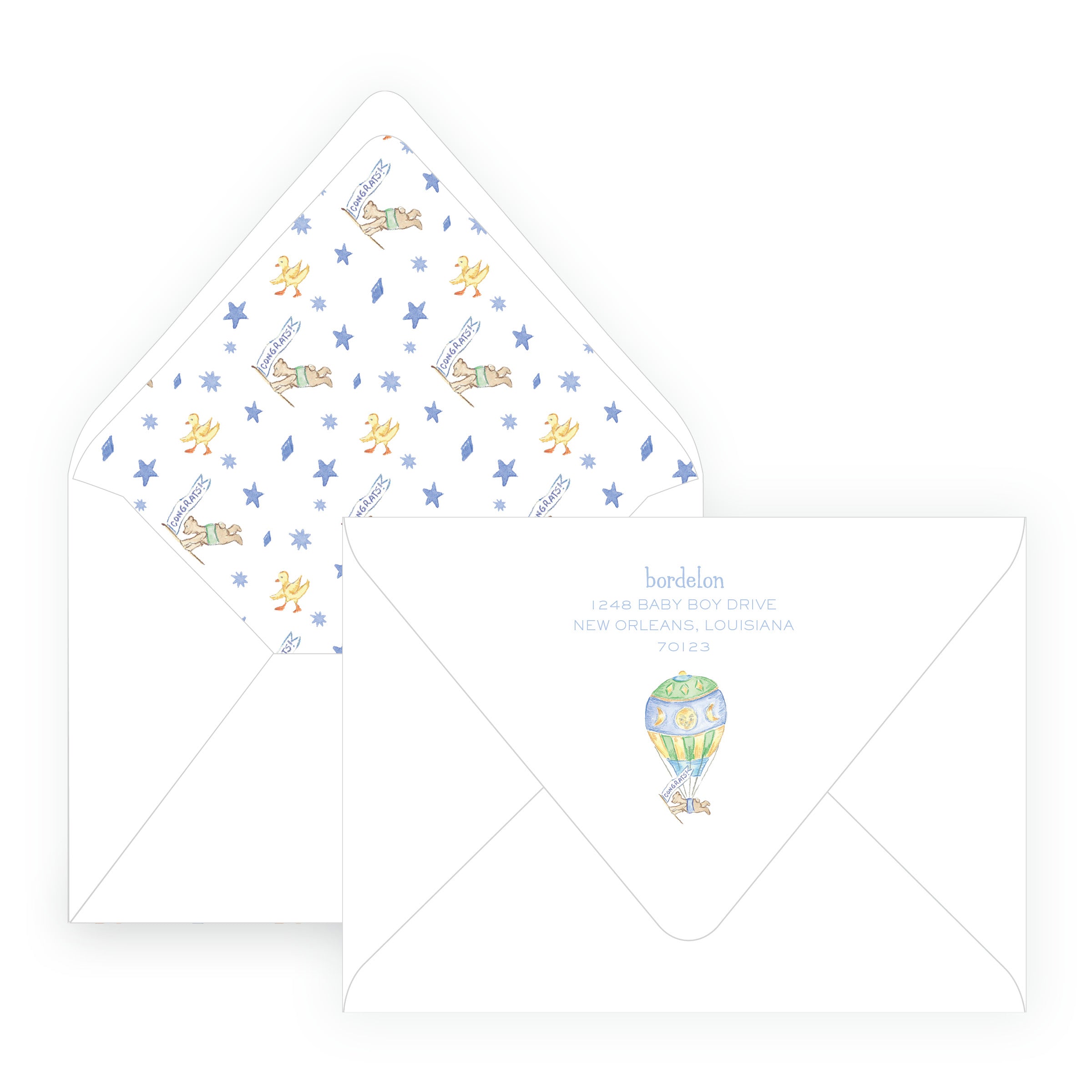 Baby Bleu Heirloom Hot Air Balloon Crest Baby Shower Invitation